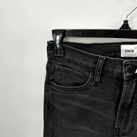 EDWIN NWT Elin Straight Long Black Denim Jean in Knight Rider // 00 (24) - Picture 7 of 14